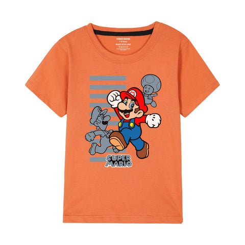 MARIO BROS BOYS SHORT SLEEVE ORANGE T.SHIRT & BOXES SHORTS (SF-28909)