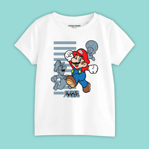 MARIO BROS BOYS SHORT SLEEVE WHITE T.SHIRT & BLACK SHORTS (SF-27908)