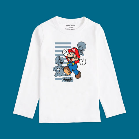 MARIO BROS BOYS LONG SLEEVE WHITE T.SHIRT & SHORTS (SF-27707)