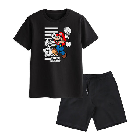 MARIO BROS BOYS SHORT SLEEVE BLACK T.SHIRT & SHORTS