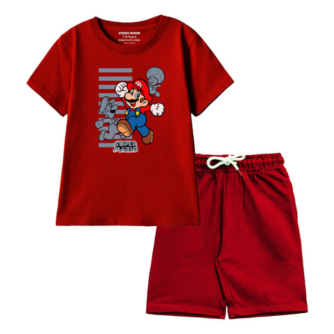 MARIO BROS BOYS SHORT SLEEVE MEHROON T.SHIRT &  SHORTS (SF-29309)