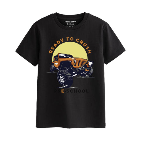 MONSTER TRUCK BOYS SHORT SLEEVE BLACK T.SHIRT & FOOTBALL PRINTED SHORTS