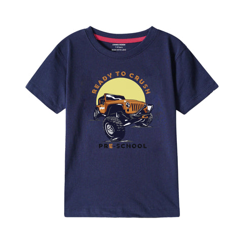 MONSTER TRUCK BOYS SHORT SLEEVE NAVY T.SHIRT & FOOTBALL PRINTED SHORTS (SF-28410)