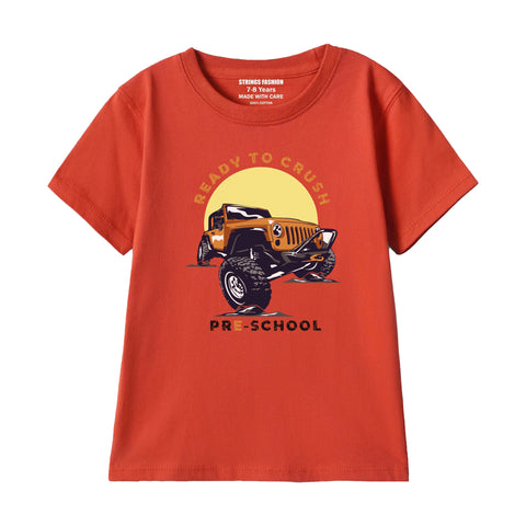 MONSTER TRUCK BOYS SHORT SLEEVE RED T.SHIRT & FOOTBALL PRINTED SHORTS