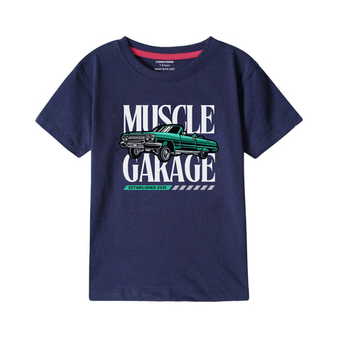MUSCLE GARAGE BOYS SHORT SLEEVE NAVY T.SHIRT & FOOTBALL PRINTED SHORTS (SF-28411)