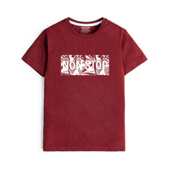 NONSTOP PRINTED MEHROON COLOR JUNIOR BOYS T.SHIRT