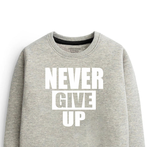 NEVER GIVE UP GREY HEADER COLOR GIRLS LONG SLEEVE SWEAT-SHIRT