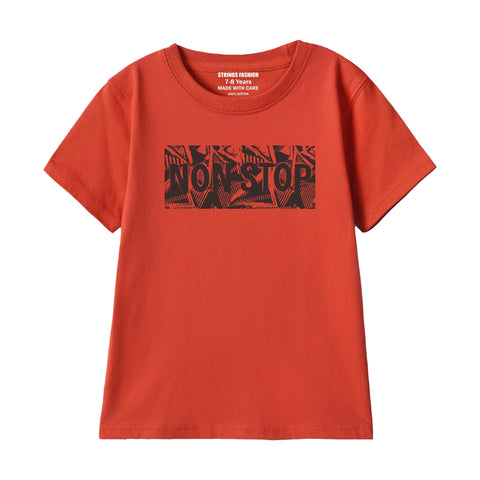 NON-STOP BOYS SHORT SLEEVE RED T.SHIRT & FOOTBALL PRINTED SHORTS