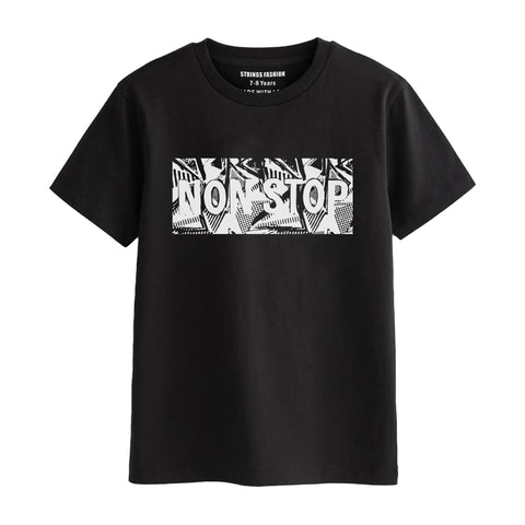 NON-SHOP BOYS SHORT SLEEVE BLACK T.SHIRT & BOX PRINTED SHORTS (SF-28112)