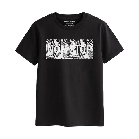 NON STOP BOYS SHORT SLEEVE BLACK T.SHIRT & FOOTBALL PRINTED SHORTS (SF-29212)