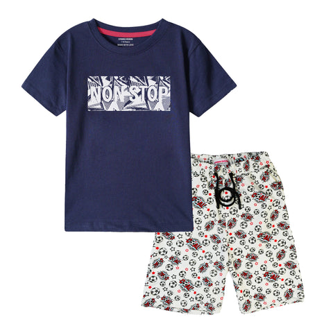 NON-STOP BOYS SHORT SLEEVE NAVY T.SHIRT & FOOTBALL PRINTED SHORTS (SF-28412)