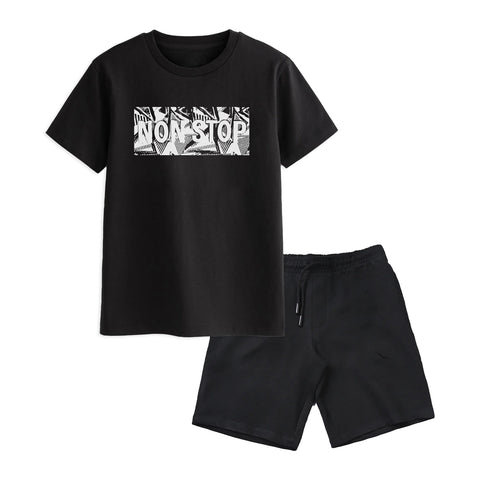 NON STOP BOYS SHORT SLEEVE BLACK T.SHIRT & SHORTS (SF-27811)