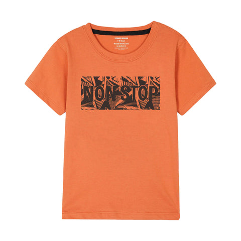 NON STOP BOYS SHORT SLEEVE ORANGE T.SHIRT & BOXES SHORTS (SF-28911)