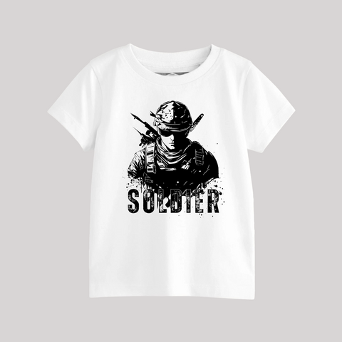 SOLDIER PRINTED WHITE JUNIOR BOYS T.SHIRT