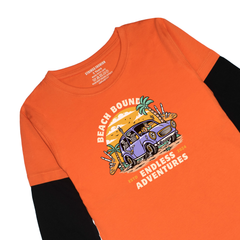 BEACH BOUND PRINTED ORANGE-BLACK BOYS LONG SLEEVE T.SHIRT