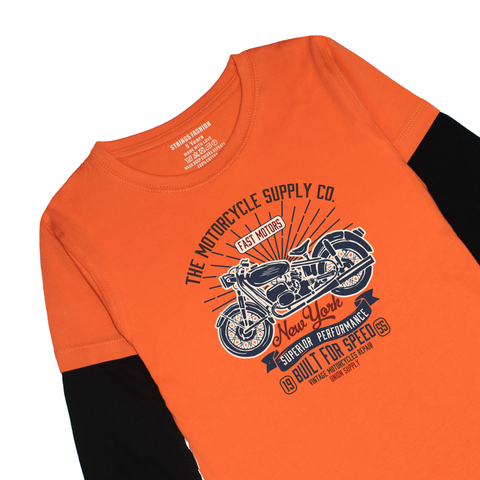 AMERICAN BIKE PRINTED ORANGE-BLACK BOYS LONG SLEEVE T.SHIRT