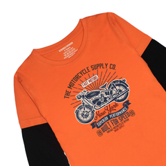 AMERICAN BIKE PRINTED ORANGE-BLACK BOYS LONG SLEEVE T.SHIRT