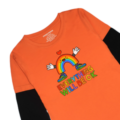 EVERY THING WILL BE OK PRINTED ORANGE-BLACK BOYS LONG SLEEVE T.SHIRT