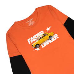 FASTER PRINTED ORANGE-BLACK BOYS LONG SLEEVE T.SHIRT