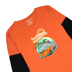 HELLO SUN SHINE PRINTED ORANGE-BLACK BOYS LONG SLEEVE T.SHIRT