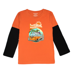 HELLO SUN SHINE PRINTED ORANGE-BLACK BOYS LONG SLEEVE T.SHIRT
