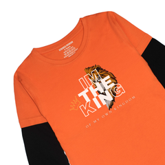 I'M THE KING PRINTED ORANGE-BLACK BOYS LONG SLEEVE T.SHIRT