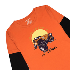 MONSTER TRUCK PRINTED ORANGE-BLACK BOYS LONG SLEEVE T.SHIRT