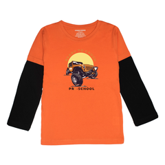 MONSTER TRUCK PRINTED ORANGE-BLACK BOYS LONG SLEEVE T.SHIRT