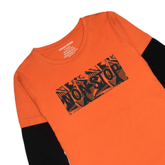 NON STOP PRINTED ORANGE-BLACK BOYS LONG SLEEVE T.SHIRT