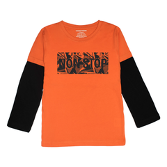 NON STOP PRINTED ORANGE-BLACK BOYS LONG SLEEVE T.SHIRT