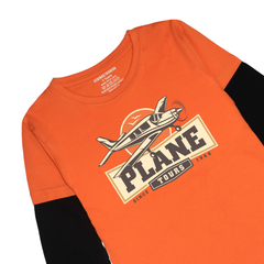 PLANE TOUR PRINTED ORANGE-BLACK BOYS LONG SLEEVE T.SHIRT