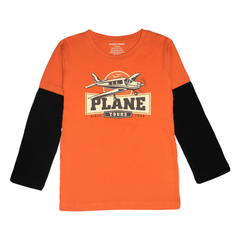 PLANE TOUR PRINTED ORANGE-BLACK BOYS LONG SLEEVE T.SHIRT