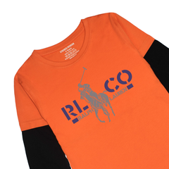 POLO PRINTED ORANGE-BLACK BOYS LONG SLEEVE T.SHIRT