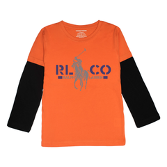 POLO PRINTED ORANGE-BLACK BOYS LONG SLEEVE T.SHIRT