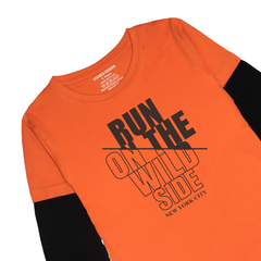 RUN ON THE WILD SIDE PRINTED ORANGE-BLACK BOYS LONG SLEEVE T.SHIRT