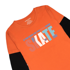 SKATE PRINTED ORANGE-BLACK BOYS LONG SLEEVE T.SHIRT
