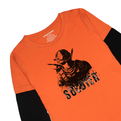 SOLDIER PRINTED ORANGE-BLACK BOYS LONG SLEEVE T.SHIRT