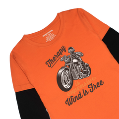 THERAPY BIKE PRINTED ORANGE-BLACK BOYS LONG SLEEVE T.SHIRT