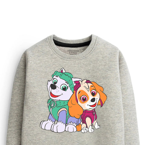 Digital Printed Paw Grey Header Color Girls Long Sleeve Sweat-Shirt