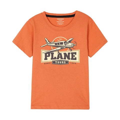 PLANE TOUR BOYS SHORT SLEEVE ORANGE T.SHIRT & BOXES SHORTS (SF-28912)