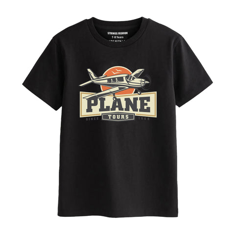 PLANE TOUR BOYS SHORT SLEEVE BLACK T.SHIRT & BOX PRINTED SHORTS (SF-28113)