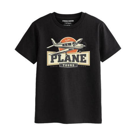 PLANE TOUR BOYS SHORT SLEEVE BLACK T.SHIRT & FOOTBALL PRINTED SHORTS (SF-29213)