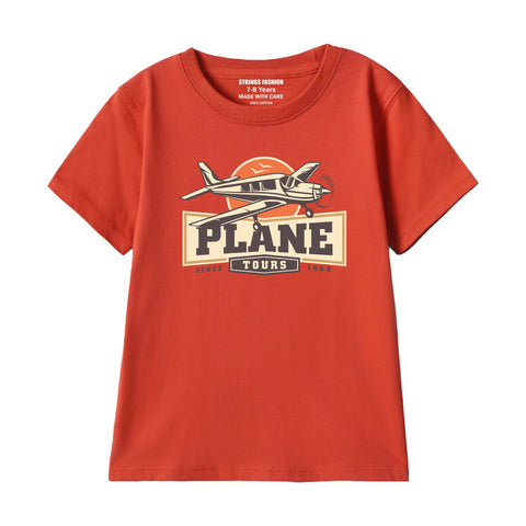 PLANE TOUR BOYS SHORT SLEEVE RED T.SHIRT & FOOTBALL PRINTED SHORTS