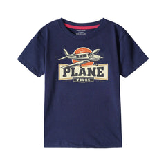 PLANE TOUR BOYS SHORT SLEEVE NAVY T.SHIRT & FOOTBALL PRINTED SHORTS (SF-28413)