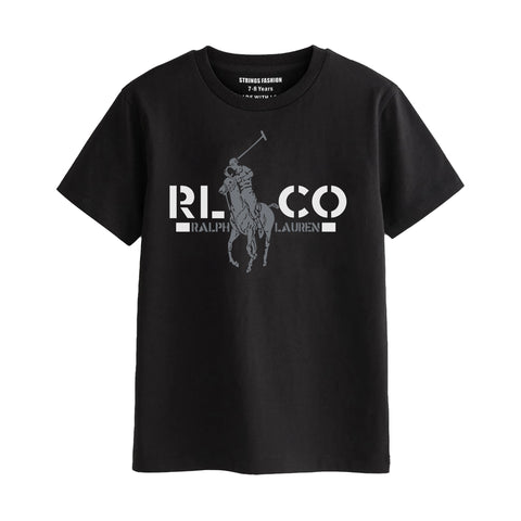 POLO BOYS SHORT SLEEVE BLACK T.SHIRT & FOOTBALL PRINTED SHORTS (SF-29214)