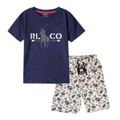 POLO BOYS SHORT SLEEVE NAVY T.SHIRT & FOOTBALL PRINTED SHORTS (SF-28414)
