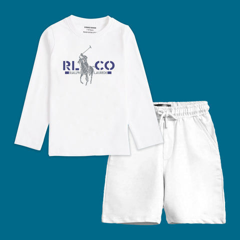 POLO BOYS LONG SLEEVE WHITE T.SHIRT & SHORTS (SF-27711)