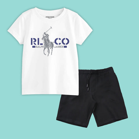 POLO BOYS SHORT SLEEVE WHITE T.SHIRT & BLACK SHORTS (SF-27912)