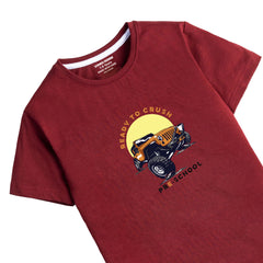 DIGITAL PRINTED MONSTER TRUCK JUNIOR MEHROON COLOR BOYS T.SHIRT