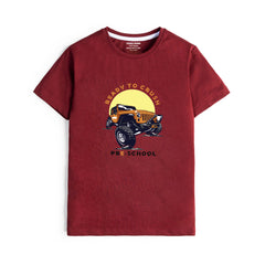 DIGITAL PRINTED MONSTER TRUCK JUNIOR MEHROON COLOR BOYS T.SHIRT